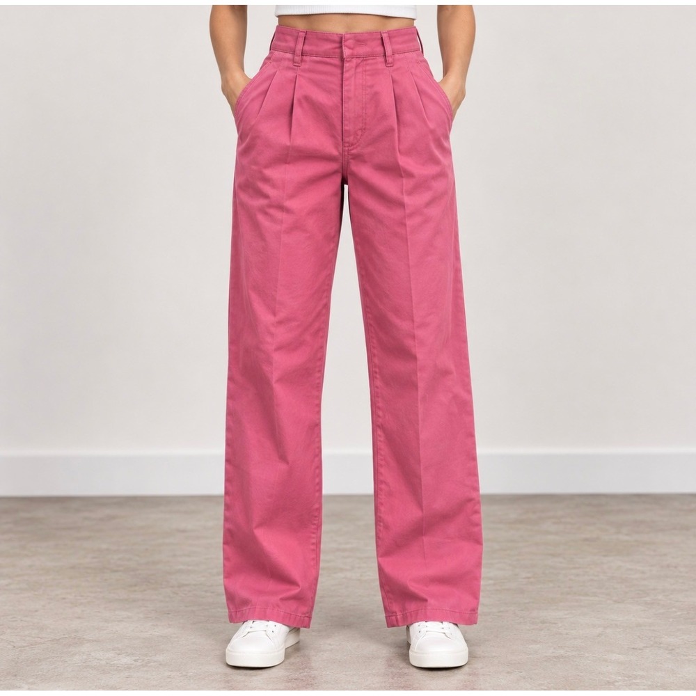 GU Pleated Wide Leg Pants Size S Pink Good High Waisted Wide Leg Trousers